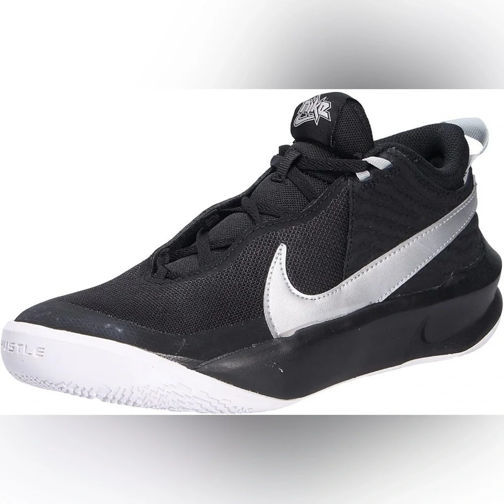 NIKE Big Kids’ Team Hustle D 10 Shoes - Black/ Metallic Silver/White Size 6Y